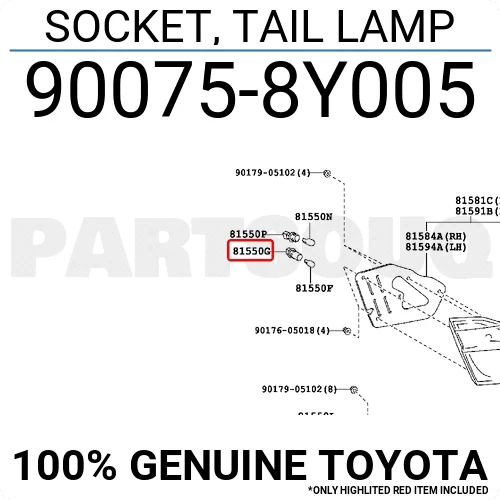 900758Y005 Genuine Toyota SOCKET, TAIL LAMP 90075-8Y005 OEM