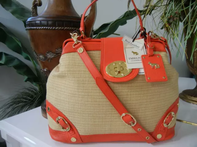 Nwt Emma Fox Natural Tangerine Orange Newport Frame Satchel Crossbody Bag $298