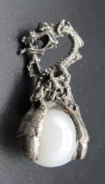 Vintage  Silver Tone Dragon Claw Foot White Crystal Ball Charm Pendant Estate