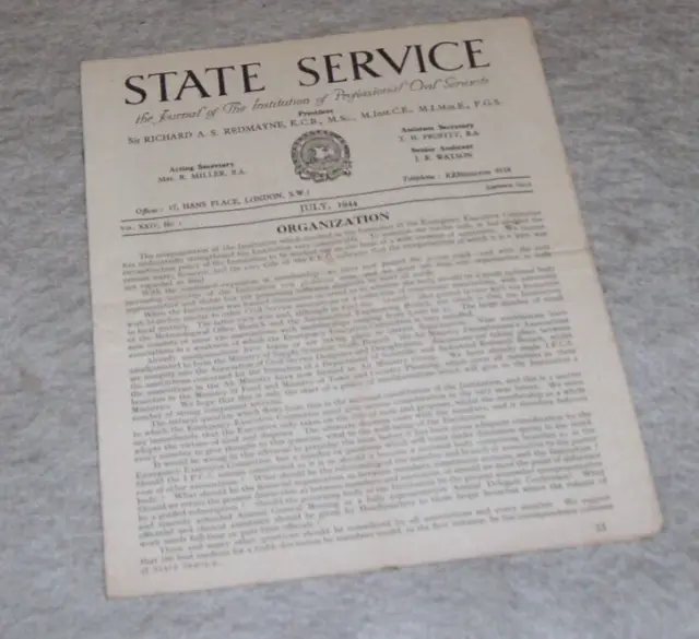 State Service Professional Civil Servants Institution Journal July 1944 Xxiv #3