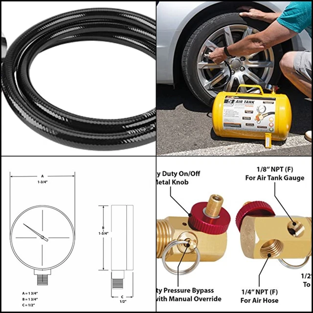 AIR TANK REPAIR Kit Valve Pressure Gauge Hose Portable Carry NEW 38.71