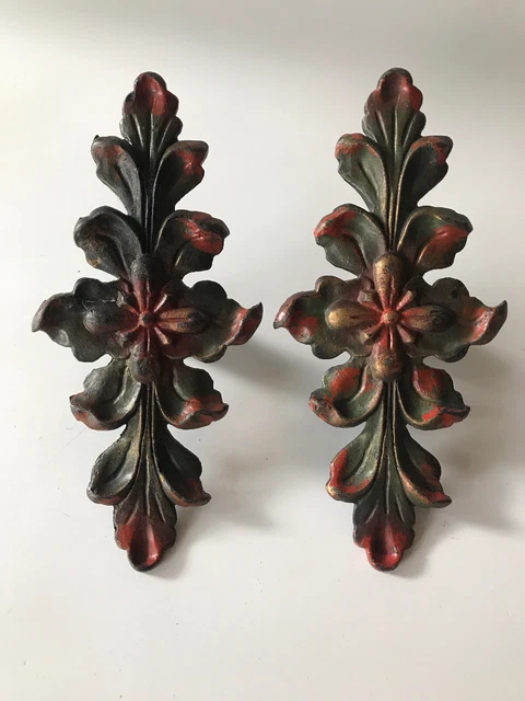 Antique, Cast Iron Curtain / Drapery Accent Holder Floral Design *Clamps To Rod*