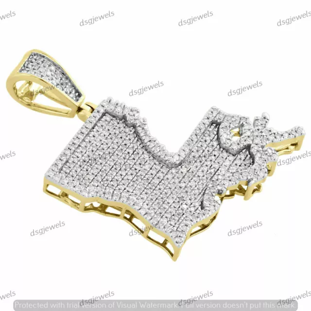 14K Silver Gold Plated Cubic Zirconia Louisiana Pelican State Map Pendant 1.45" 2