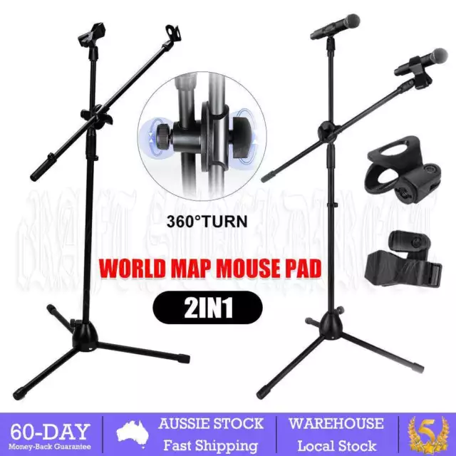 Adjustable Professional Dual Microphone Stand Telescopic Boom Mic Holder Tripod