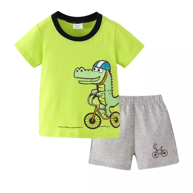 1-5 Years Boys Short Sleeve Cartoon Prints T Shirt Tops Shorts Kids Outfits