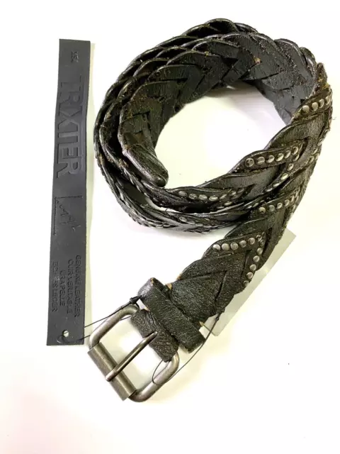Cintura in cuoio nera "vintage" intrecciata con borchie artigianale XL da € 79