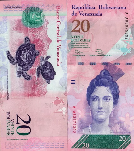 VENEZUELA - 20 bolivares fuertes 2014 Serie AA data 19 ago 2014 FDS - UNC