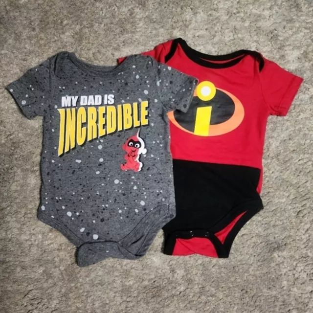 Disney Pixar Incredibles 2 Size 3-6M Red and Gray short sleeve Bodysuit 2pc. 2