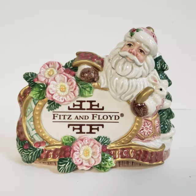 Fitz and Floyd Snowy Woods Pink Santa Figurine Flowers & BunnyStore Display Only