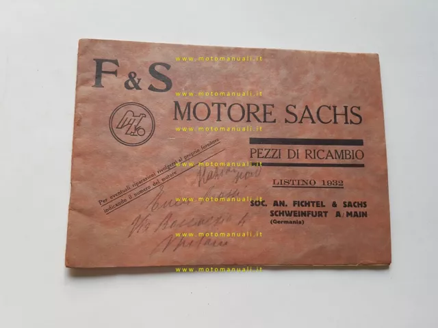 Sachs motore ausiliario Biciclette 50 1932 catalogo ricambi originale  italiano