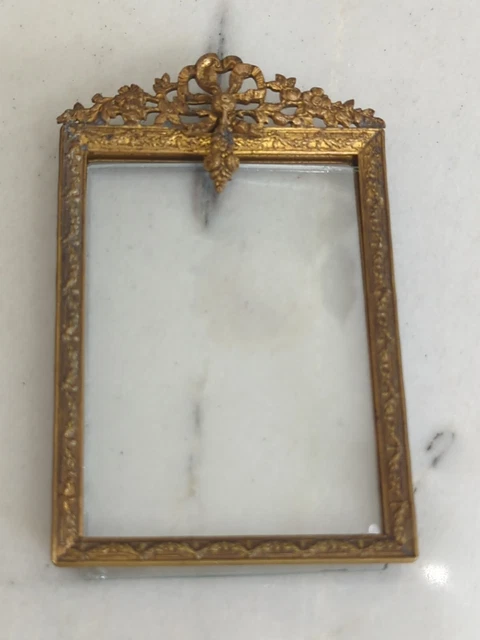 ANTIQUE FRENCH BOW KNOT BRASS  PICTURE FRAME Barbola Ribbon Vtg