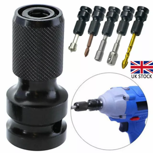 1/2Inch Drive To 1/4Inch Socket Adapter Hex Drill Chuck Change For Impact Wrench