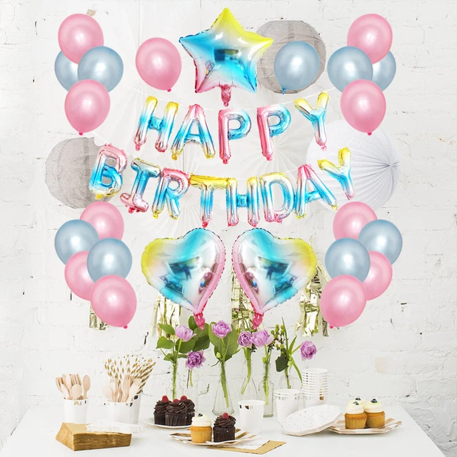 Happy Birthday Deko Set - Rosa Blumen Luftballons & Banner - Perfekt Für Geburtstagsfeiern