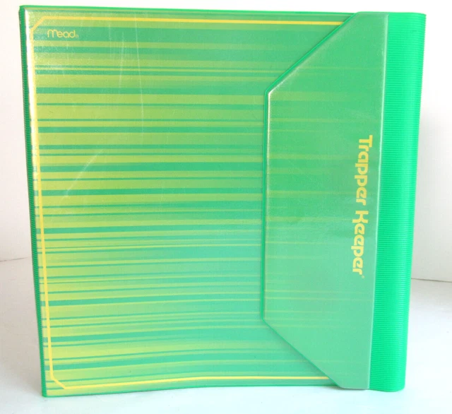 Mead Trapper Keeper 2015 3 Ring Binder Green Stripes Vintage Feel Pockets J