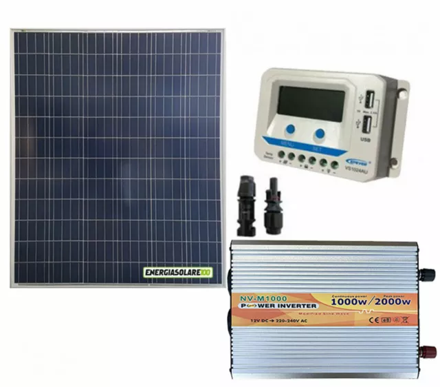 Kit photovoltaique Panneau solaire 200W max 2KW par jour 1KW onduleur 1KW régula