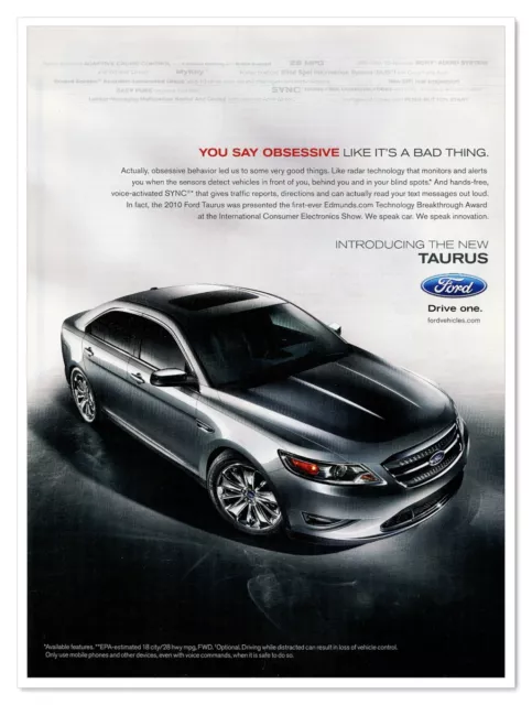 Ford Taurus You Say Obsessive Drive One 2010 Full-Page Print Magazine Auto Ad