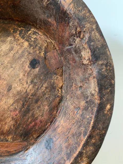 Antique Primitive Wooden Bowl HAND CARVED FARMHOUSE  16" x 3.25" 3