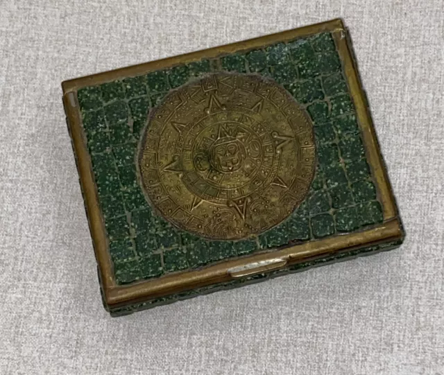 Mid Century Cigarette Box Hecho, Mexico, Aztec Calender