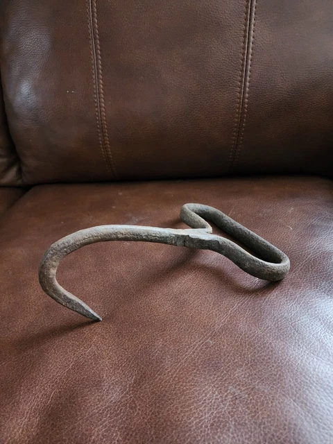 Vintage Antique Hand Forged Iron Hay Bale Meat Hook Farmhouse Tool Folk Art