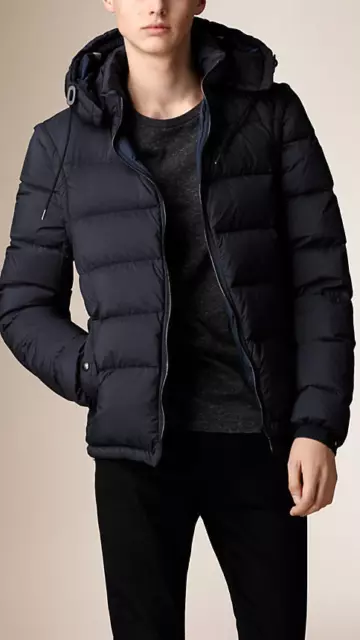 NWT Burberry Brit Men's Basford Nova Check Quilted Down Puffer Jacket Vest Navy