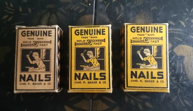 Vintage 3 Boxes Genuine Chas F Baker Hold Fast Cobblers Shoe Nails