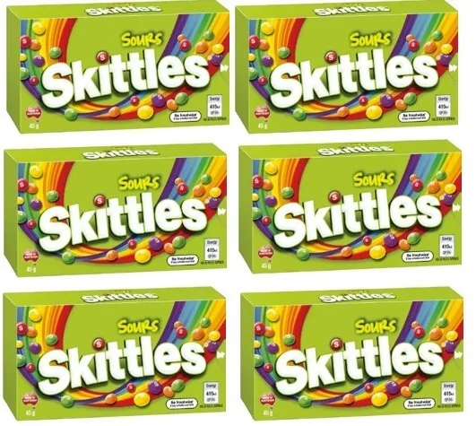 919730 6 X 45G Box Skittles Sour Flavoured Candies Sour Fruit Fruity Mix Sours