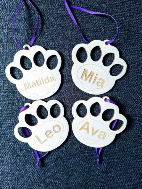 Personalised Dog Paw Print Bauble Pet Names Christmas Tree Decoration Xmas