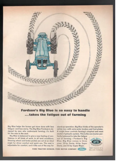 Tractor Ford 1963 Rare Publicité 'Fordsons Big Blue Vintage D'Origine 3ed