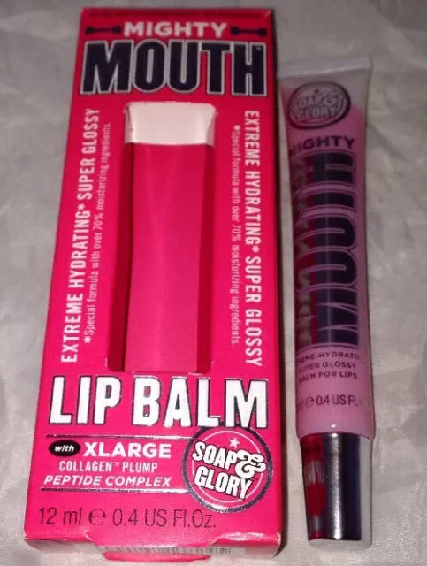 Soap & Glory Mighty Mouth Lip Balm NAKED PINK XLarge Collagen Plump Complex BNIB