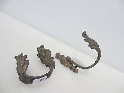 Antique Brass Curtain Tie Backs Coat Hooks French Victorian Rococo Hanger Old