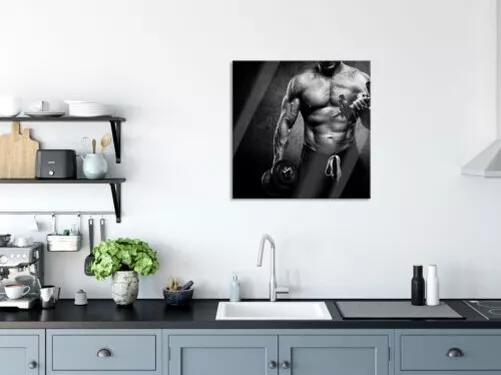 Qui S'Entraîne Bodybuilder Photo Carré En Verre Véritable, avec Support Mural 3