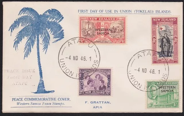 TOKELAU IS 1946 portada ATAFU/UNION ISLANDS CDS, FDC Samoa Peace......B1147A