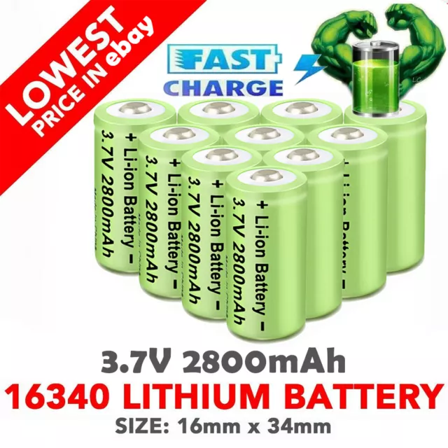 2800mAh Batteries CR123A 16340 Rechargeable Li-ion Battery / Smart Charger Lot