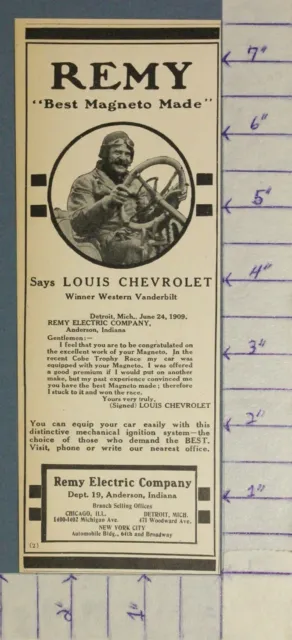 1909 Remy Electric Company Louis Chevrolet Anderson Race Historic Ad A-1560