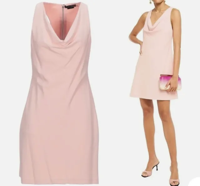 NWT Alice + Olivia Sleeveless Cowl Neck A Line Mini Dress Pink Blush Size 6