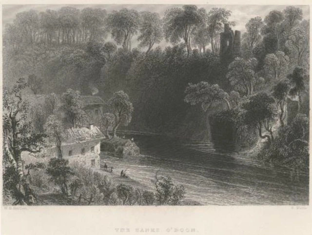 1840 SCOTLAND Original Antique Print View of "THE BANKS O'DOON" Dumfries Burns