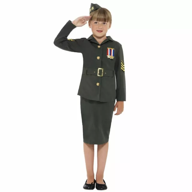 Girls WW2 Army Costume Childs World War II Uniform Fancy Dress Book Week Outfit