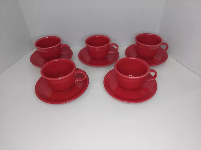 5 Red Fiestaware Homer Laughlin Tea Cup and Saucer Fiesta