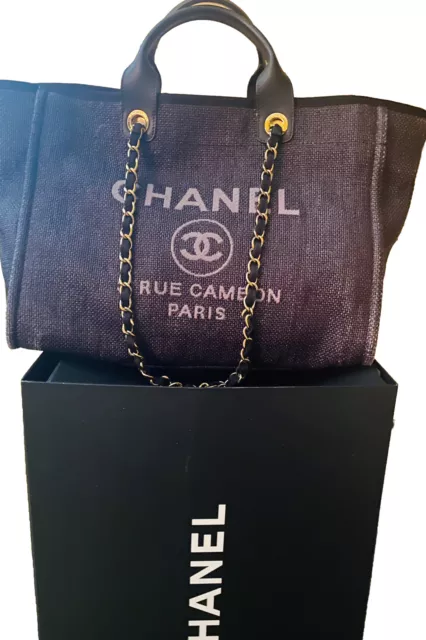 CHANEL DEAUVILLE 26781655 Tweed/Leather Black Large Shopping Bag Tote Bag,  Used $3,794.00 - PicClick