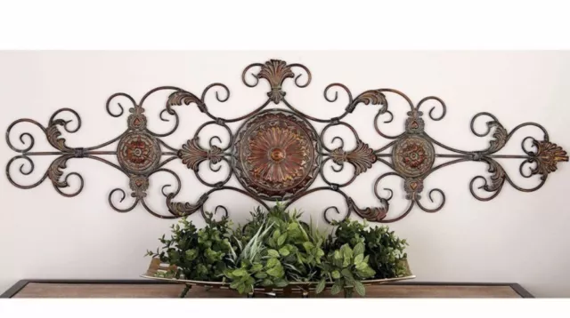 Large Tuscan Old World Decorative Scroll Wrought Iron Wall Grille Art Plaque NEW