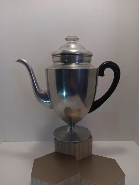 Vintage Silver Aluminum  Gooseneck Coffee Teapot Lid 8 Cup  Percolator COMPLETE