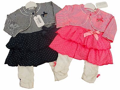 BNWT Baby girls 3 piece outfit clothes Dress leggings and bolero  pink or navy