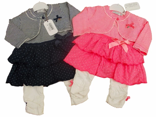 Nuovo con Etichetta Baby Ragazze 3 Pezzi Vestito Abito Leggings E Bolero Rosa O