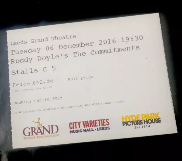 THE COMMITMENTS TICKET STUB Leeds Grand Theatre 2016 - Collectable Memorabilia