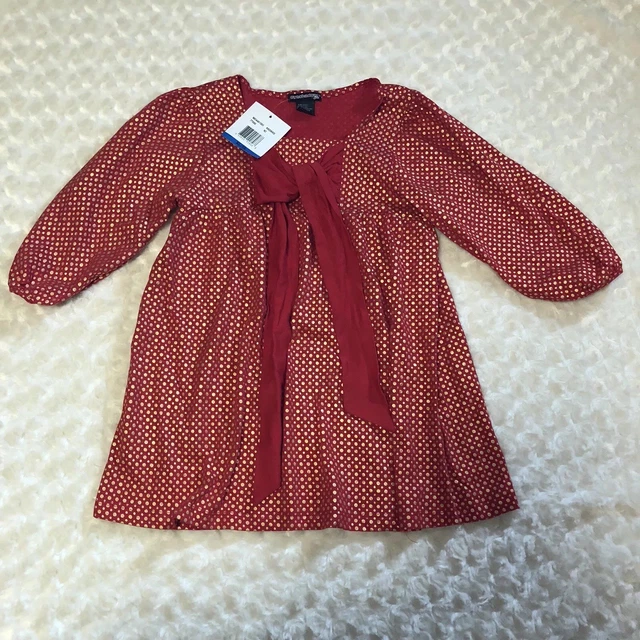 Eyeshadow Girls top Red Gold Polka Dot Bow Shirt XL 16 New Cotton