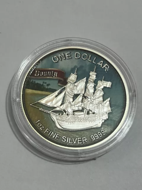 2017 Cook Islands Bounty Colourised 1oz .9999 Silver Bullion Coin~ COA PROOF