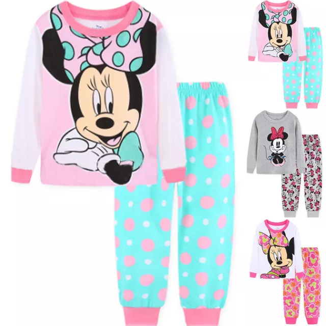 Minnie Mouse Pyjamas Pajamas Pjs Girls Kids Tops Pants Set Winter Sleepwear Cute 3