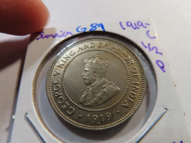 G89 Jamaica 1919-C 1/2 Penny, Scarce Rare UNC