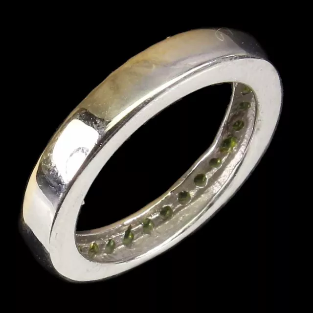 Non Chauffé Rond Vert Chromé Diopside 2mm Naturel 925 Bague en Argent Taille 7 2