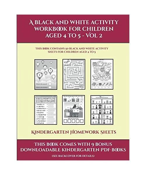 Kindergarten homework sheets a black and white activity workbook for